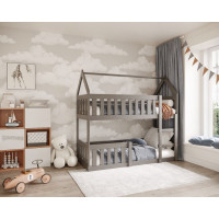 Detská poschodová domčeková posteľ z masívu borovice MINI s Montessori lôžkom - 190x80 cm - šedá