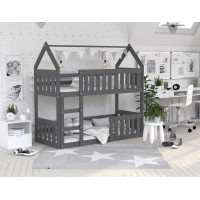 Detská poschodová domčeková posteľ z masívu borovice MINI s Montessori lôžkom - 160x80 cm - šedá