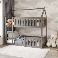 Detská poschodová domčeková posteľ z masívu borovice MINI s Montessori lôžkom - 160x80 cm - šedá