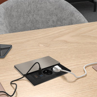Solight vstavaný blok zásuviek s posuvným krytom, 2 zásuvky, HDMI, USB A + C 20W PD, 2m, strieborný