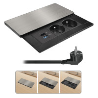 Solight vstavaný blok zásuviek s posuvným krytom, 2 zásuvky, USB A + C 20W PD, 2m, strieborný