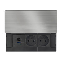 Solight vstavaný blok zásuviek s posuvným krytom, 2 zásuvky, USB A + C 20W PD, 2m, strieborný