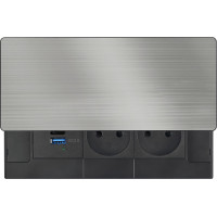 Solight vstavaný blok zásuviek s posuvným krytom, 2 zásuvky, USB A + C 65W PD, 2m, strieborný