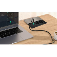 Solight vstavaný blok zásuviek s posuvným krytom, 2 zásuvky, USB A + C 65W PD, 2m, strieborný