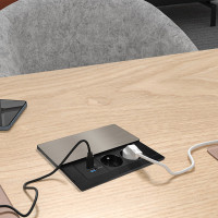 Solight vstavaný blok zásuviek s posuvným krytom, 2 zásuvky, USB A + C 65W PD, 2m, strieborný