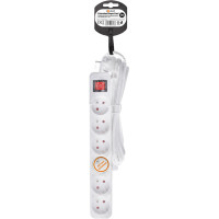 Solight predlžovací prívod 3m, 6 zásuviek, vypínač, 16A/3680W, PVC, biely