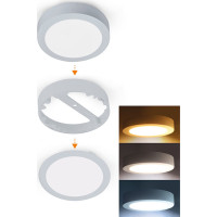 Solight LED mini panel kúpeľňový 2v1, 3CCT, podhľadový / prisadený, 12W, 1020lm, IP54, strieborná, okrúhly