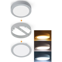 Solight LED mini panel kúpeľňový 2v1, 3CCT, podhľadový / prisadený, 18W, 1530lm, IP54, strieborná, okrúhly
