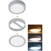 Solight LED mini panel kúpeľňový 2v1, 3CCT, podhľadový / prisadený, 24W, 2040lm, IP54, strieborná, okrúhly