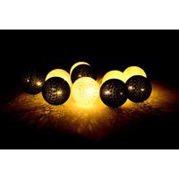 Bavlnené svietiace guličky LED 10 ks - čiernobiele