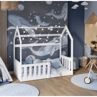 Detská domčeková Montessori posteľ z masívu borovice GOFFY - 160x80 cm - biela