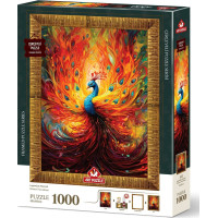 ART PUZZLE Puzzle s rámom a lepidlom 3v1 Farebný páv 1000 dielikov