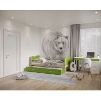 Detská posteľ s prístelkou MAX W - 190x80 cm - zelená / borovica - vláčik