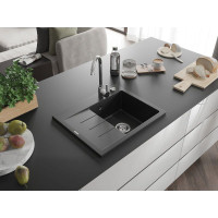 Kuchynský granitový drez GASPAR - 60 x 50 cm - čierny/strieborný metalický, 6523605000-73