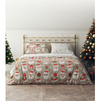 Posteľné obliečky z mikrovlákna HOLLY JOLLY Santa Claus - biele / béžové - 160x200 cm