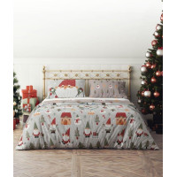 Posteľné obliečky z mikrovlákna HOLLY JOLLY Škriatok a snehuliak - šedé / hnedé - 160x200 cm