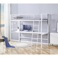 Kovová vyvýšená posteľ s písacím stolom DOLCE - 200x90 cm - biela