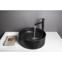 Sapho BLOK kamenné umývadlo na dosku, Ø 40cm, matný čierny Marquin 2401-52