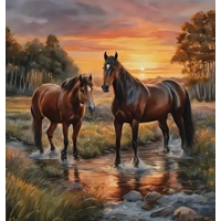 NORIMPEX Diamantové maľovanie Kone v rieke 30x40cm