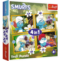 TREFL Puzzle Život v šmolkovej dedine 4v1 (35,48,54,70 dielikov)