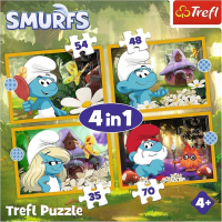 TREFL Puzzle Život v šmolkovej dedine 4v1 (35,48,54,70 dielikov)