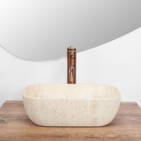 Keramické umývadlo Rea BELINDA MINI TRAVERTINE - béžové matné - imitácia kameňa