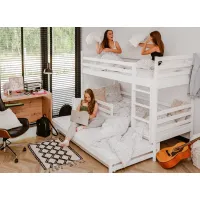 Detská poschodová posteľ z masívu borovice LUKÁŠ s prístelkou a šuplíky - 200x90 cm - biela