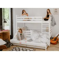Detská poschodová posteľ z masívu borovice LUKÁŠ s prístelkou a šuplíky - 200x90 cm - biela
