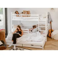 Detská poschodová posteľ z masívu borovice LUKÁŠ s prístelkou a šuplíky - 200x90 cm - biela