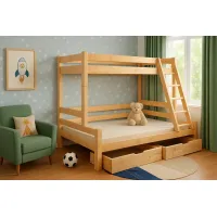 Detská poschodová posteľ s rozšíreným spodným lôžkom z masívu ROBUST 8X8 6A - 200x90 cm