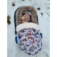 Detský fusak do kočíka BABYMAM Premium - Zimný les/baránok ecru
