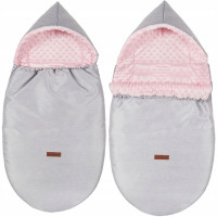 Detský fusak s kapucňou BABYMAM Soft Nature - svetlo šedý melange/ružová minky