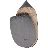 Detský fusak s kapucňou BABYMAM Soft Nature - tmavo šedý melange/béžová minky