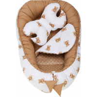 Obojstranné hniezdočko (kokon) pre bábätko - BABYMAM PREMIUM set 7v1 - Medvedík Teddy s béžovou minkami
