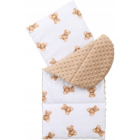 Obojstranné hniezdočko (kokon) pre bábätko - BABYMAM PREMIUM set 7v1 - Medvedík Teddy s béžovou minkami