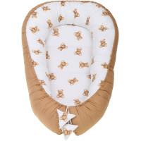 Obojstranné hniezdočko (kokon) pre bábätko - BABYMAM PREMIUM set 7v1 - Medvedík Teddy s béžovou minkami