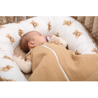 Obojstranné hniezdočko (kokon) pre bábätko - BABYMAM PREMIUM set 7v1 - Medvedík Teddy s béžovou minkami