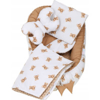 Obojstranné hniezdočko (kokon) pre bábätko - BABYMAM PREMIUM set 7v1 - Medvedík Teddy s béžovou minkami