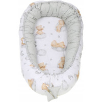 Obojstranné hniezdočko (kokon) pre bábätko - BABYMAM PREMIUM set 7v1 - Medvedík v oblakoch s béžovou minkou