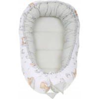 Obojstranné hniezdočko (kokon) pre bábätko - BABYMAM PREMIUM set 7v1 - Medvedík v oblakoch s béžovou minkou