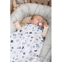 Obojstranné hniezdočko (kokon) pre bábätko - BABYMAM PREMIUM set 7v1 - Medvedík v oblakoch s béžovou minkou