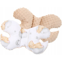 Obojstranné hniezdočko (kokon) pre bábätko - BABYMAM PREMIUM set 7v1 - Medvedík v oblakoch s béžovou minkou