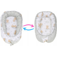 Obojstranné hniezdočko (kokon) pre bábätko - BABYMAM PREMIUM set 7v1 - Medvedík v oblakoch s béžovou minkou