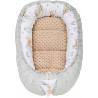 Obojstranné hniezdočko (kokon) pre bábätko - BABYMAM PREMIUM set 7v1 - Medvedík v oblakoch s béžovou minkou