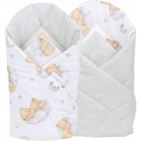 Obojstranné hniezdočko (kokon) pre bábätko - BABYMAM PREMIUM set 7v1 - Medvedík v oblakoch s béžovou minkou