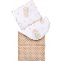 Obojstranné hniezdočko (kokon) pre bábätko - BABYMAM PREMIUM set 7v1 - Medvedík v oblakoch s béžovou minkou