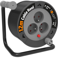 Solight predlžovací prívod na bubne 12m, 3 zásuvky, čierny kábel, 3x 1,5mm2