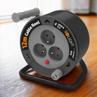 Solight predlžovací prívod na bubne 12m, 3 zásuvky, čierny kábel, 3x 1,5mm2