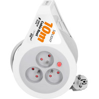 Solight predlžovací prívod na bubne 10m, 3 zásuvky, šedý kábel, 3x 1,5mm2