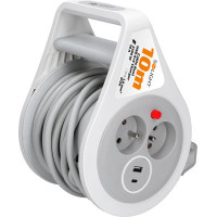 Solight predlžovací prívod na bubne 10m, USB A+C, 2 zásuvky, sivý kábel, 3x 1,0mm2 Solight predlžovací prívod na bubne 10m, USB A+C, 2 zásuvky, sivý kábel, 3x 1,0mm2